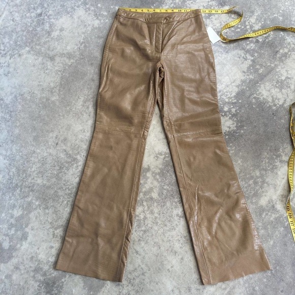 Kenneth Cole Lambskin Leather‎ Iguana Dixon Pant Women Size 4 New Dune Tan Brown
